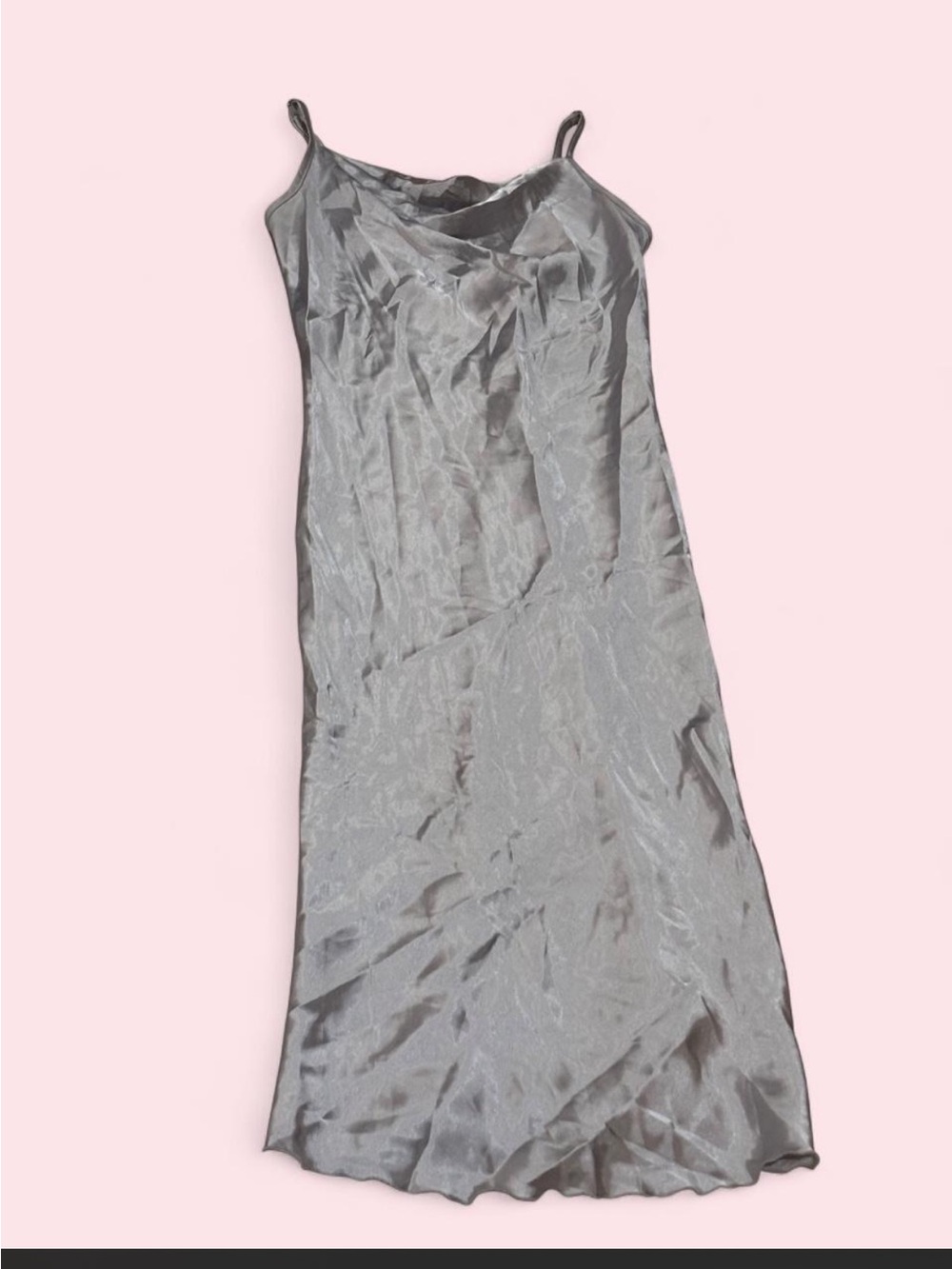 bebe Silver Gray Satin Cowl Neck Slip Dress